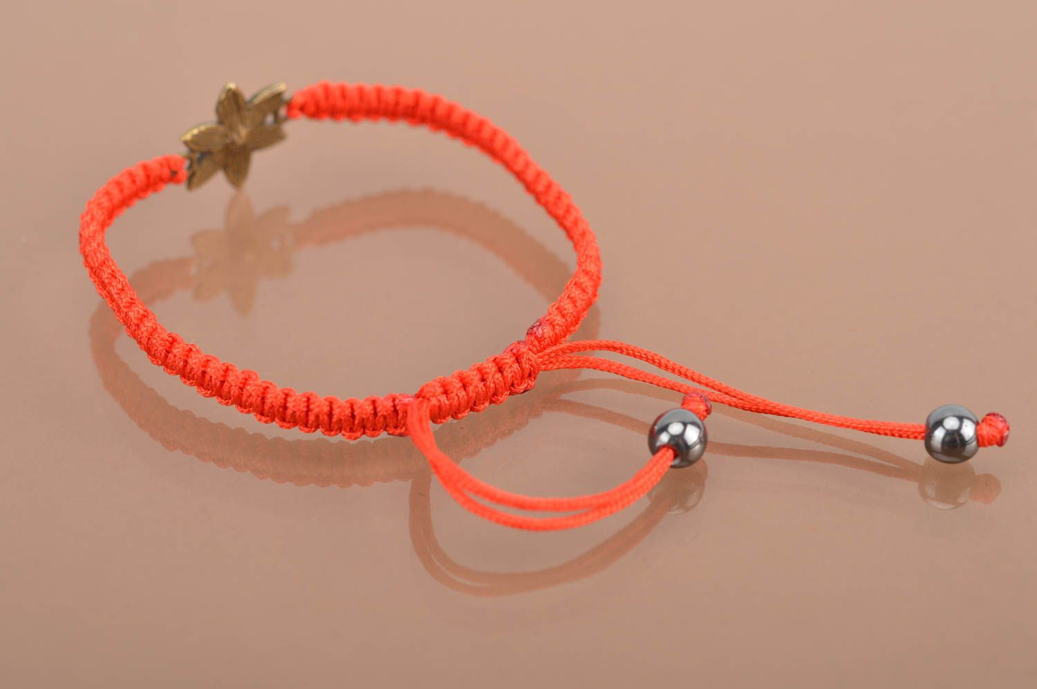 Handmade wrist bracelet accessory with metal flower silk unusual jewelry photo 5