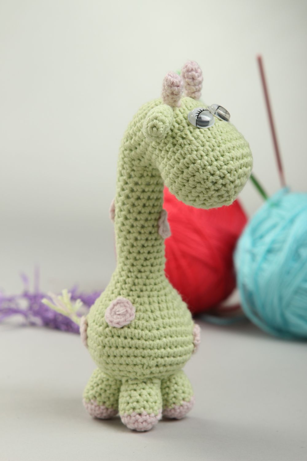 Мягкая игрушка ручной работы игрушка крючком детская игрушка жираф зеленый фото 1