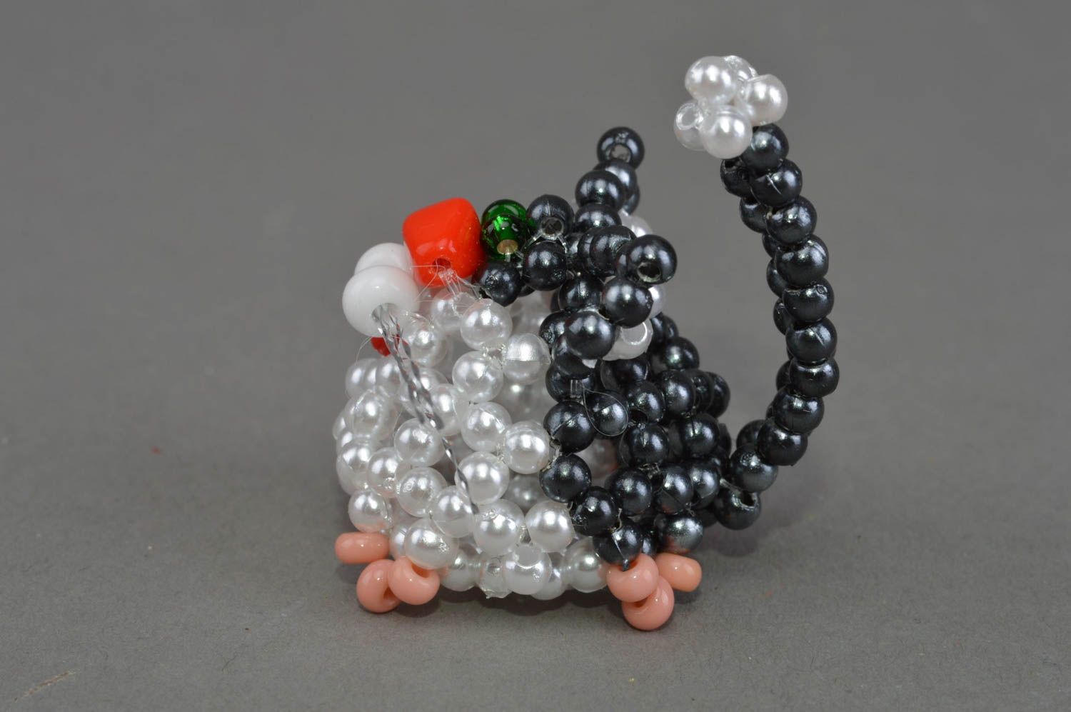 Chat en perles de rocaille figurine décorative faite main noir blanc originale photo 2