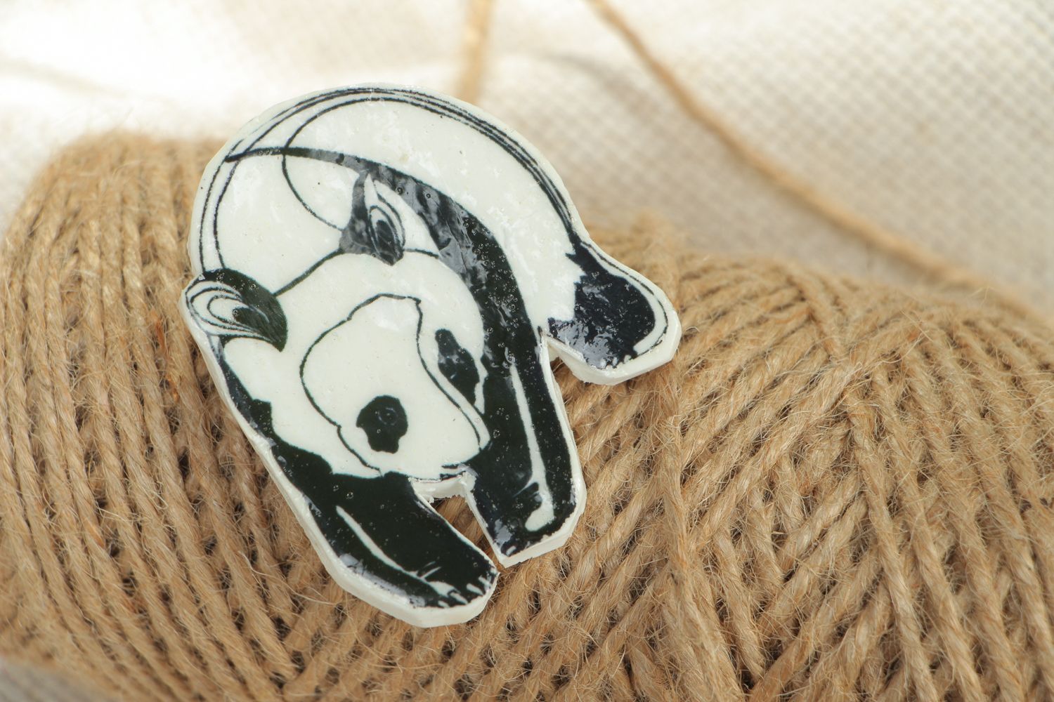 Polymer clay badge with painting Panda photo 5