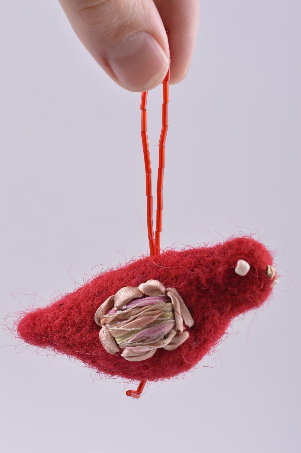 Handmade Textil Spielzeug Deko Anhänger Designer Geschenk Stoff Kuscheltier rot foto 5