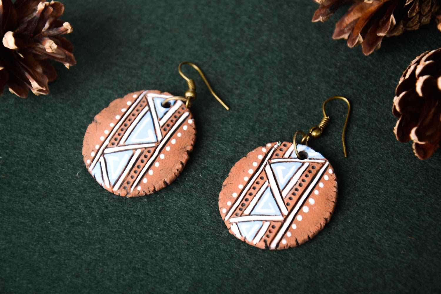 Handmade Ohrringe Geschenk für Frauen Schmuck aus Keramik runde Ohrhänger bunt foto 1