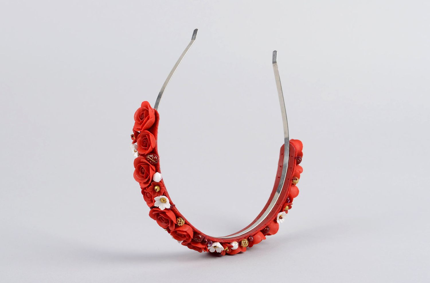 Handmade designer hair accessory beautiful red headband unusual headband photo 4