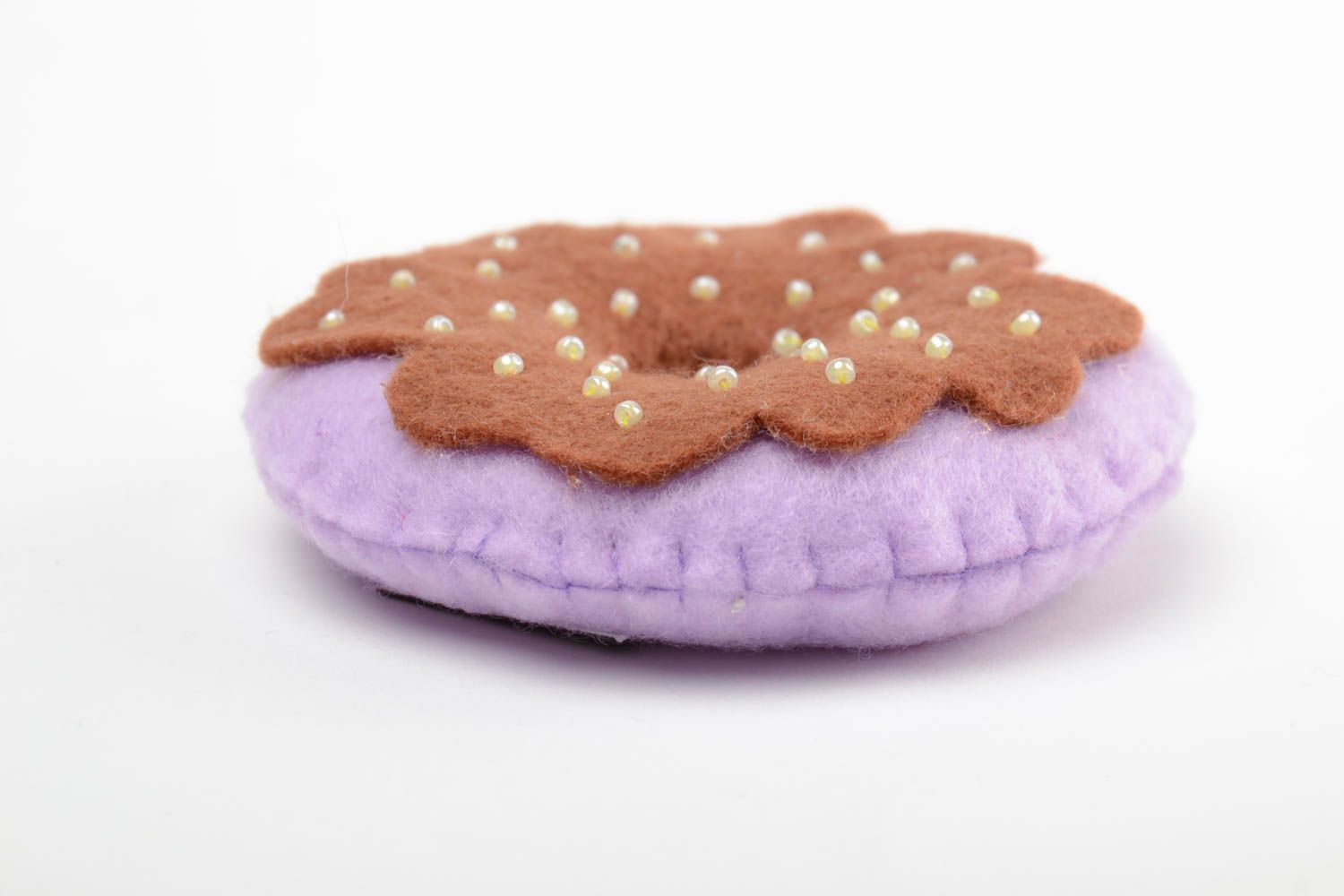 Handmade small felt soft toy fridge magnet violet cookie for kitchen decor photo 4