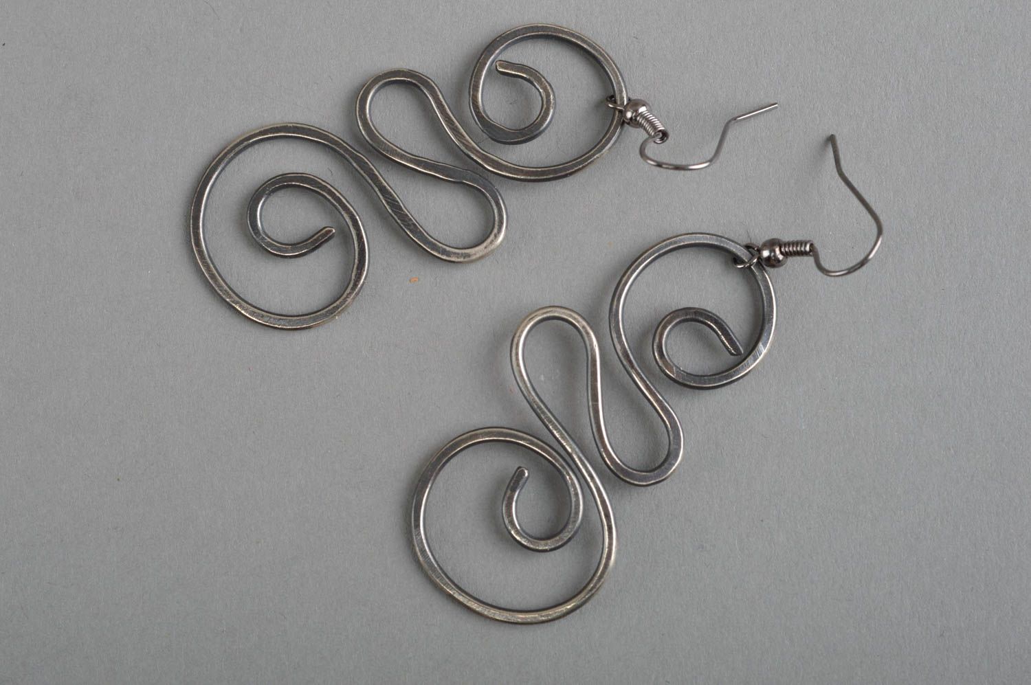 Stylish handmade metal earrings forged cupronickel earrings designer jewelry photo 3