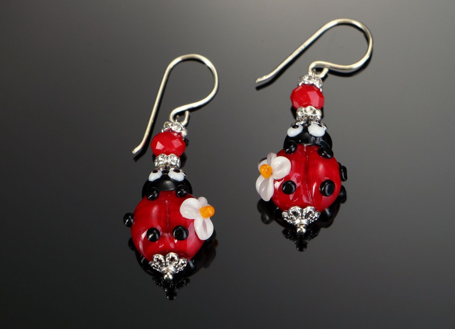 Silver earrings with Italian glass Ladybirds photo 1