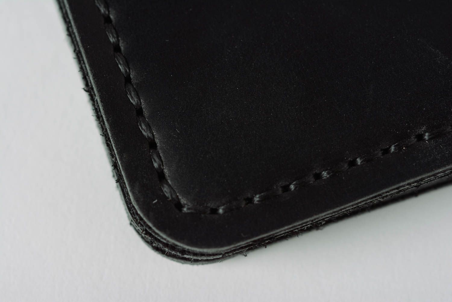 Handmade designer large laconic genuine leather wallet of black color  photo 4