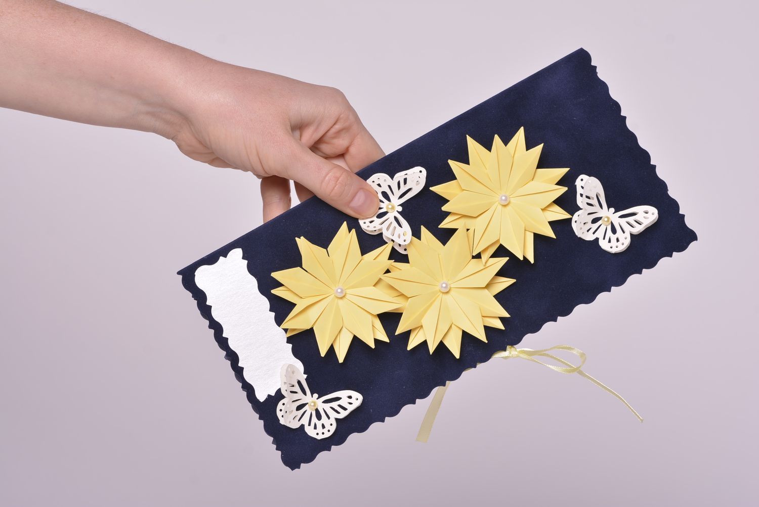 Carte de voeux fait main en carton fleurs et papillons mignonne Cadeau original photo 5