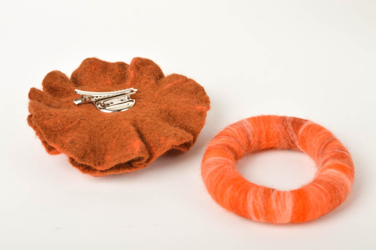 Jewelry set handmade felted wool bracelet designs flower brooch jewelry photo 5