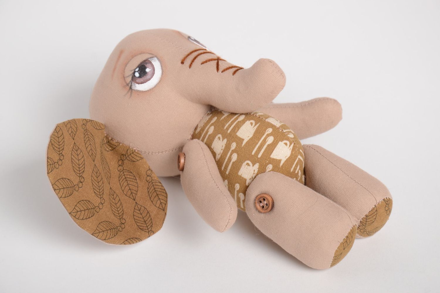 Handmade Stoff Spielzeug Kuscheltier Elefant im Overall Geschenk für Kinder foto 5