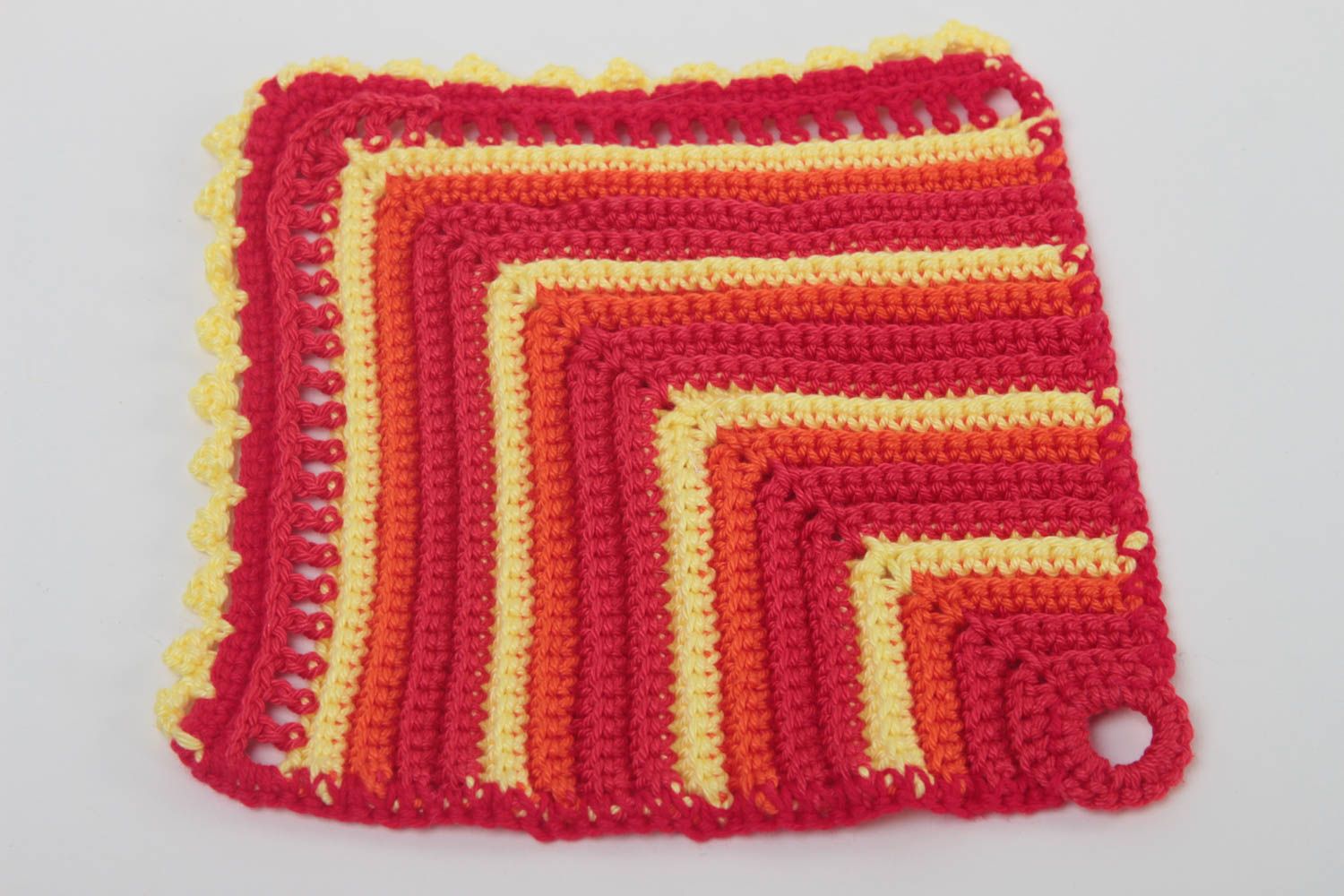 Manique au crochet faite main Textile de cuisine rouge-jaune Accessoire cuisine photo 4