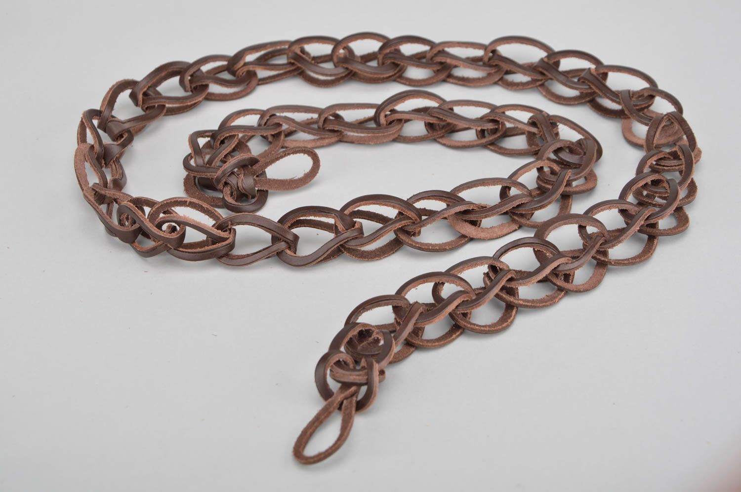 Handmade designer brown genuine leather woven belt stylish accessory for women photo 5