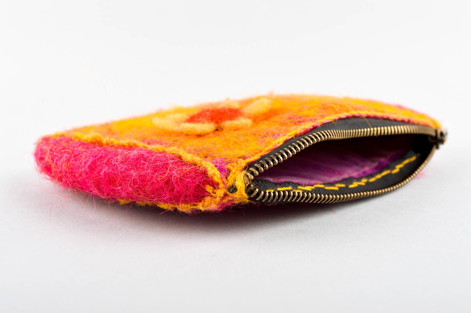 Pochette en laine feutrée Porte-monnaie fait main avec fleur Accessoire femme photo 5