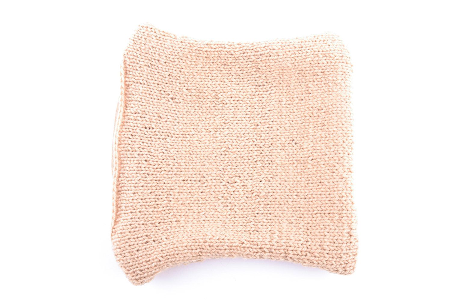 Small tender handmade throw pillow case knitted of beige semi-woolen threads  photo 5