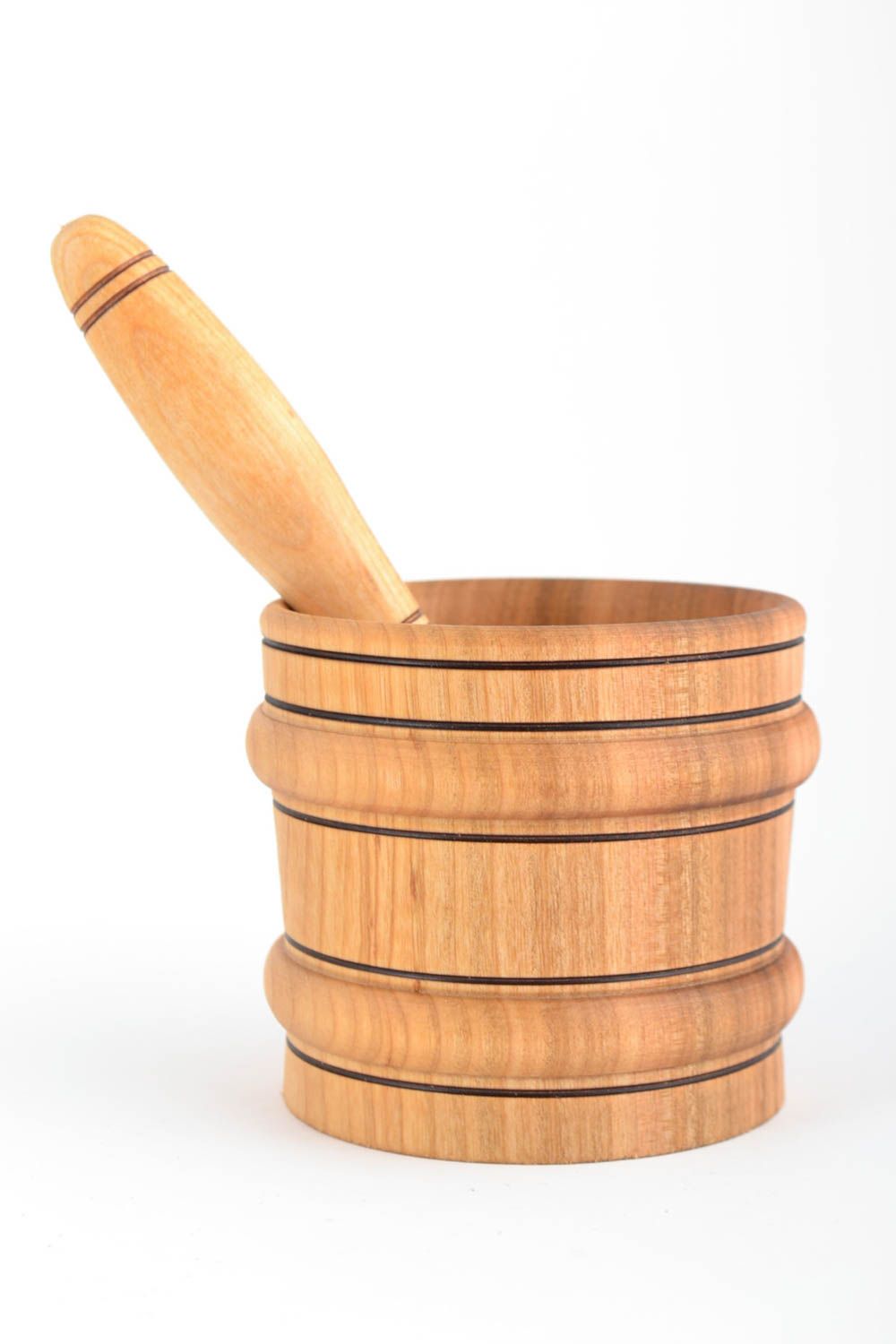 Beautiful decorative wooden mortar and pestle for spices hand made 200 ml photo 2