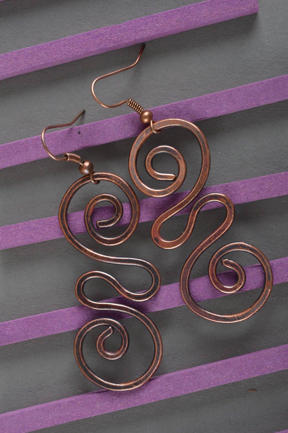 Handmade metal earrings unusual forged copper earrings fashion accessories photo 1