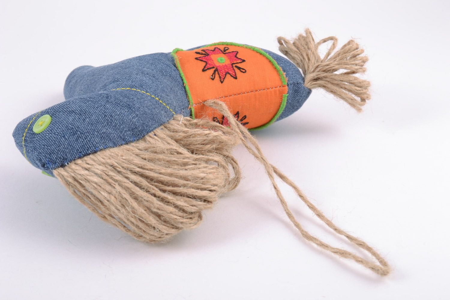 Handmade children's fabric soft toy with buckwheat husk filling Blue Horse  photo 2