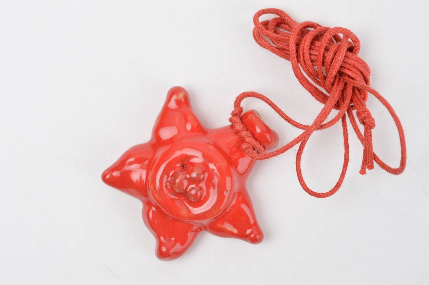 Кулон ручной работы глиняный аромакулон украшение на шею Красная звезда фото 4