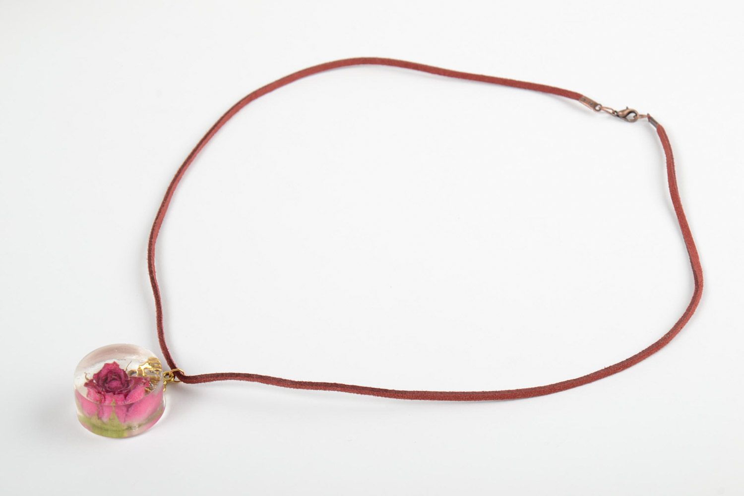Beautiful handmade pendant on suede cord with real flowers coated with epoxy photo 3