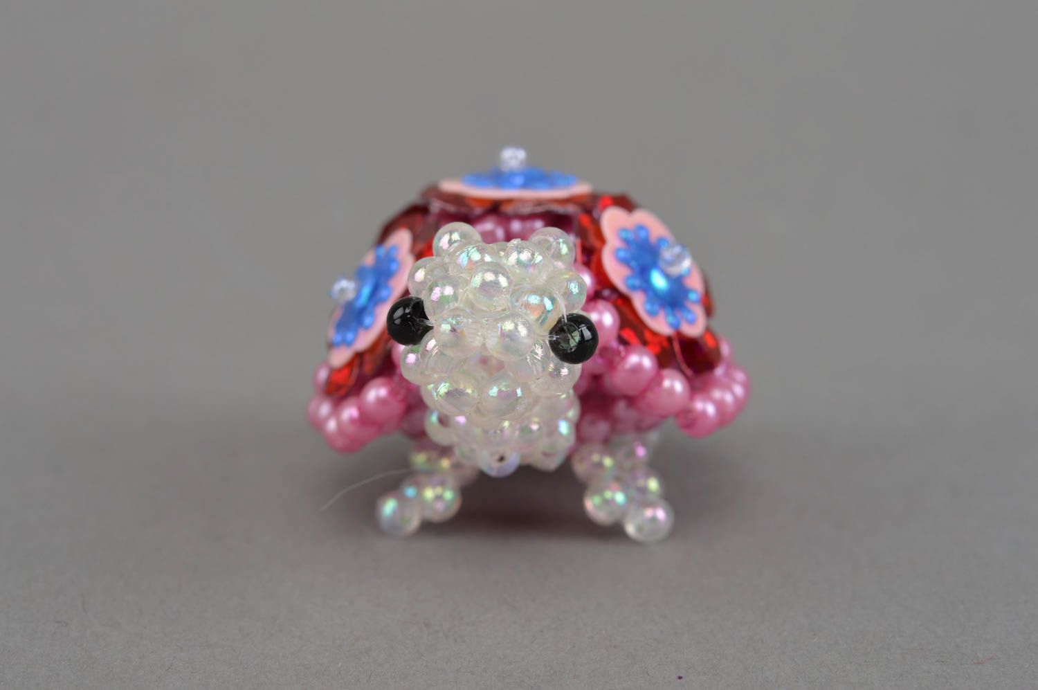 Figurine de tortue rose en perles de rocaille faite main jouet décoratif photo 3