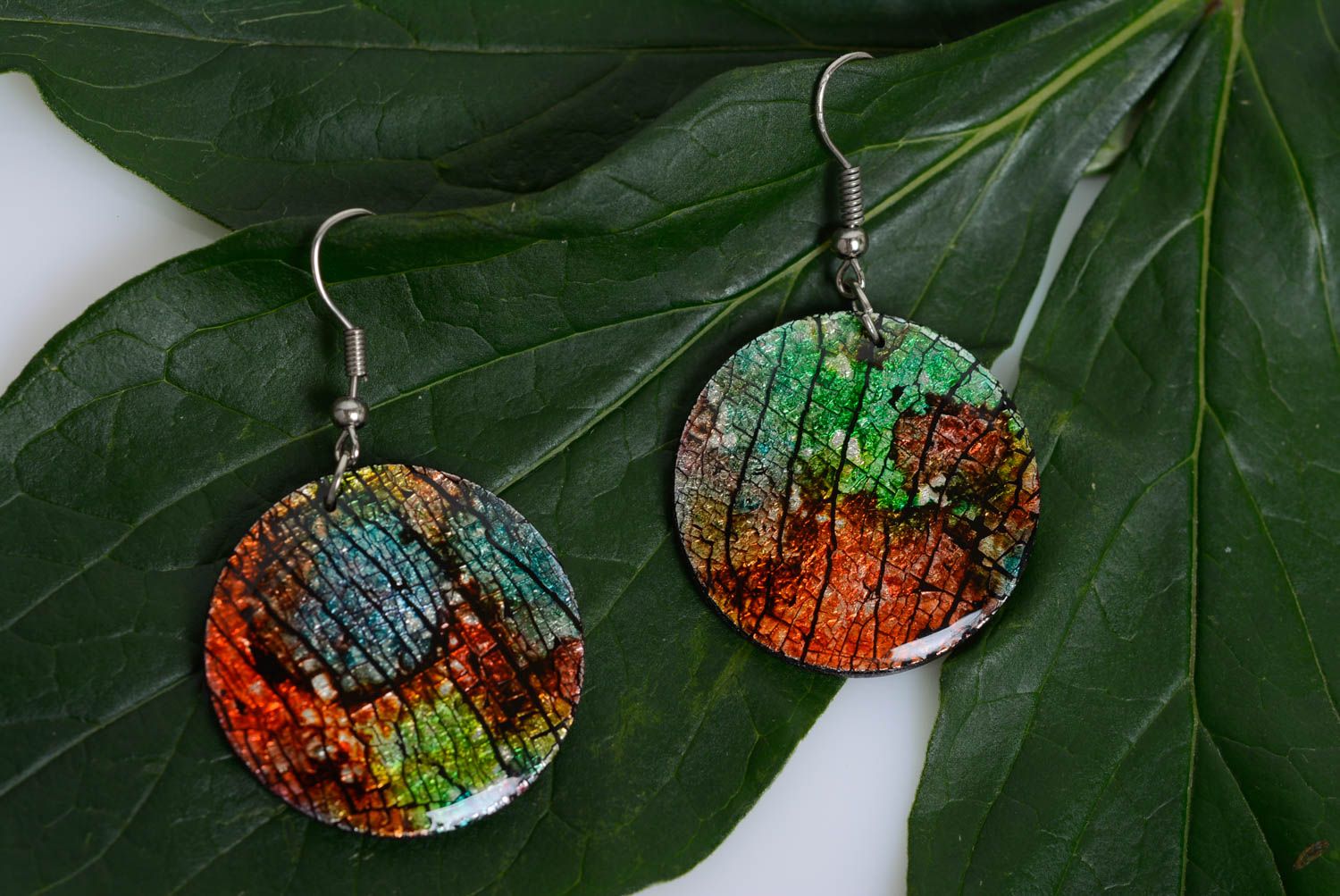 Polymer clay round-shaped earrings handmade stylish women accessory for summer photo 5