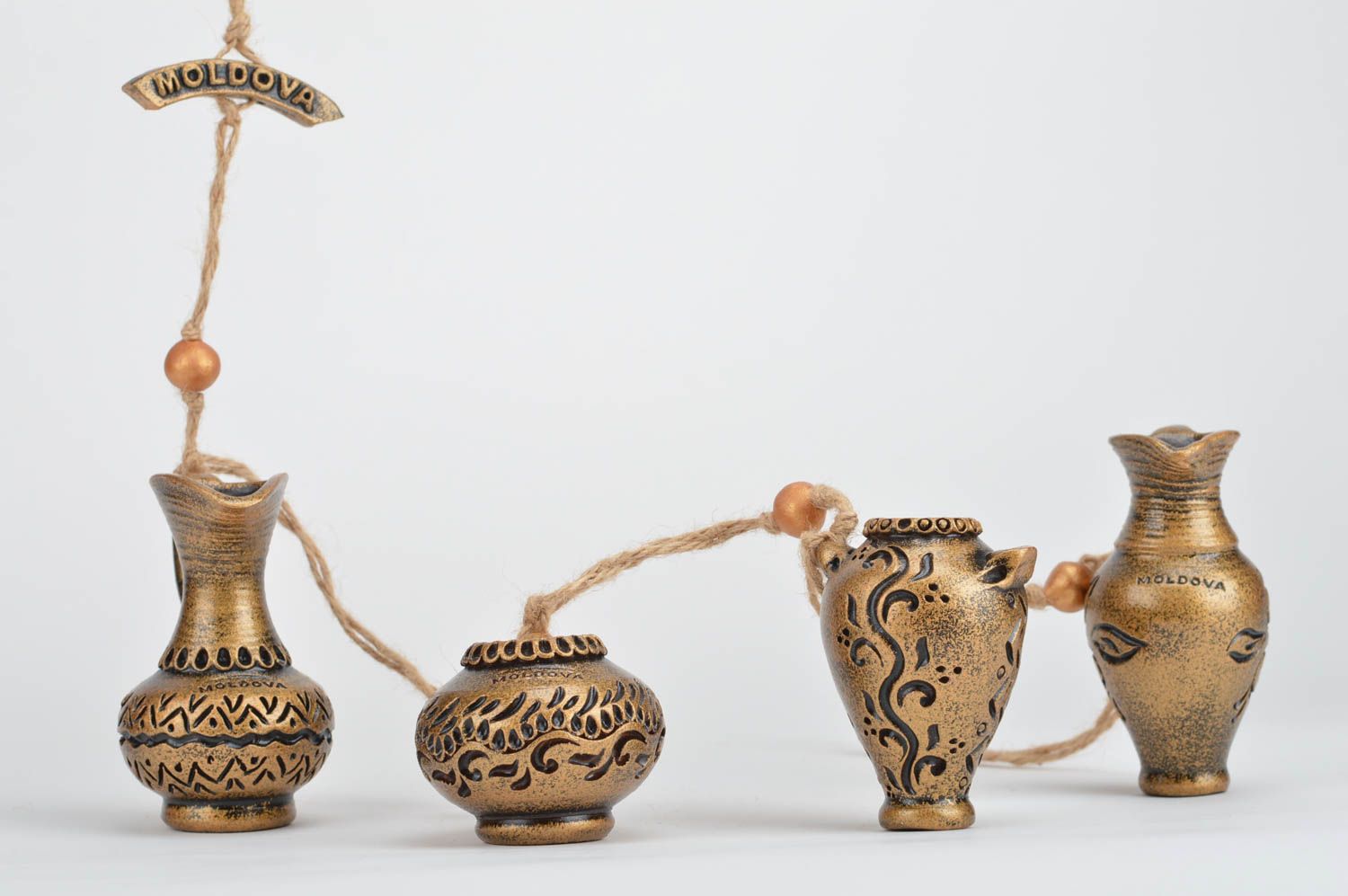 Cruches décoratives miniatures faites main en argile pour intérieur 4 pièces photo 5