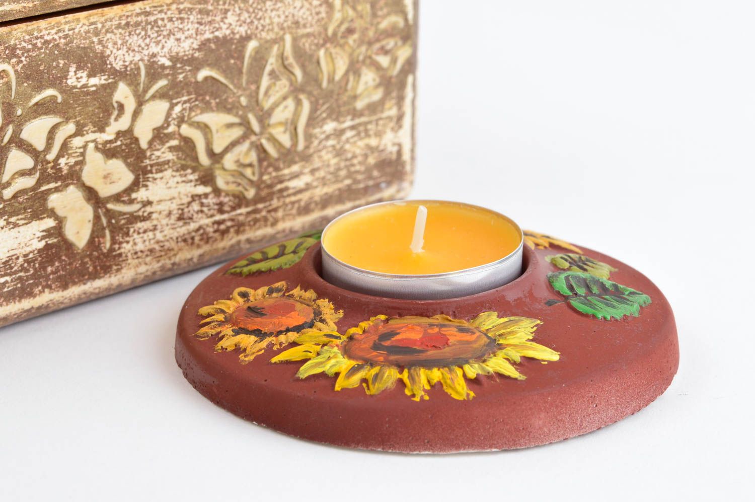 Porta velas hecho a mano decoración de hogar objeto de decoración de yeso foto 1