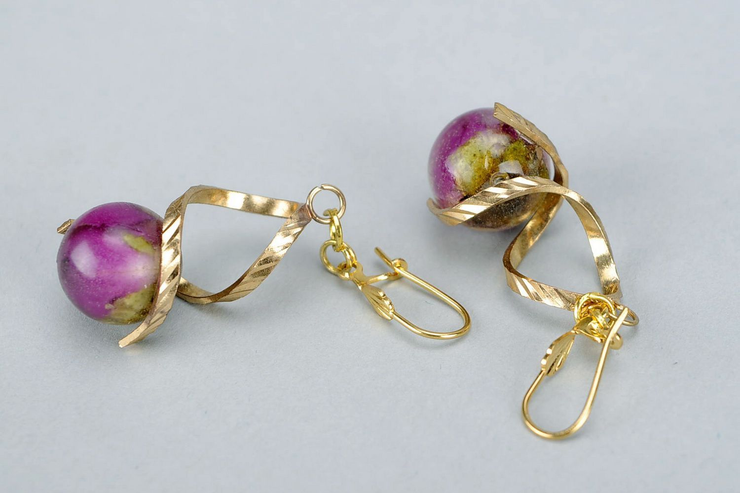 Golden earrings made from rose buds photo 3