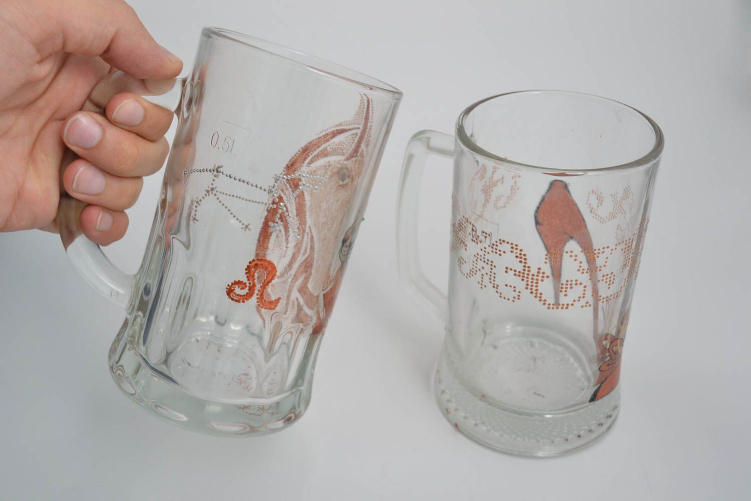 Пивные бокалы ручной работы стеклянная посуда сувенирные пивные кружки 2 шт фото 4