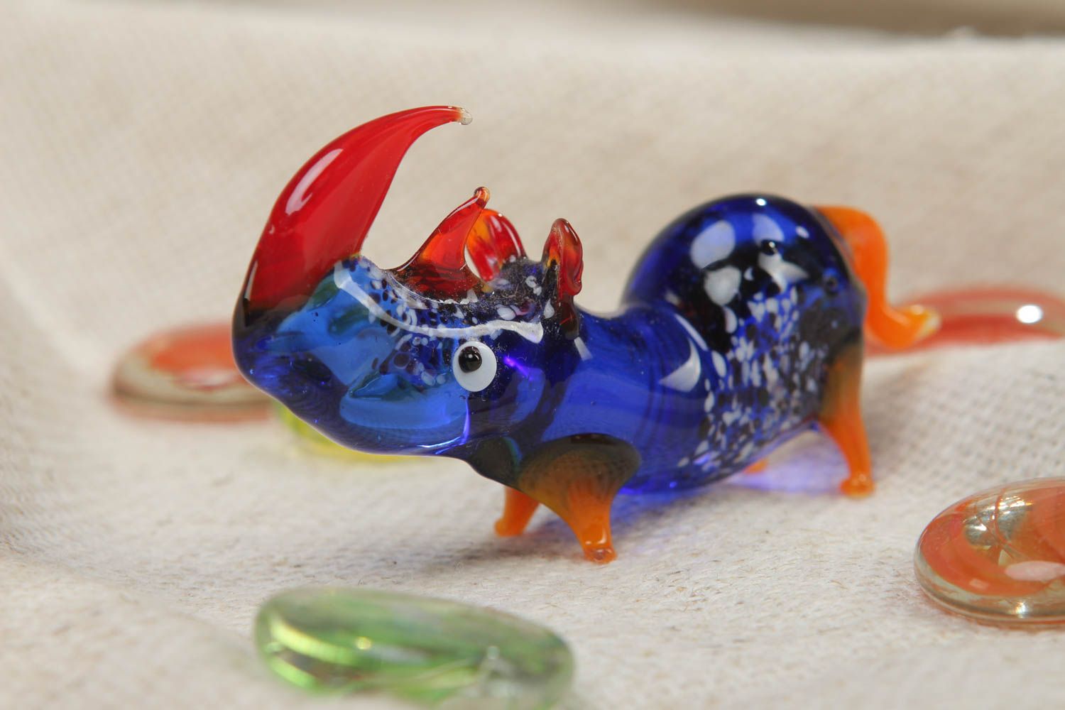 Figurine en verre au chalumeau faite main petit rhinocéros multicolore photo 5