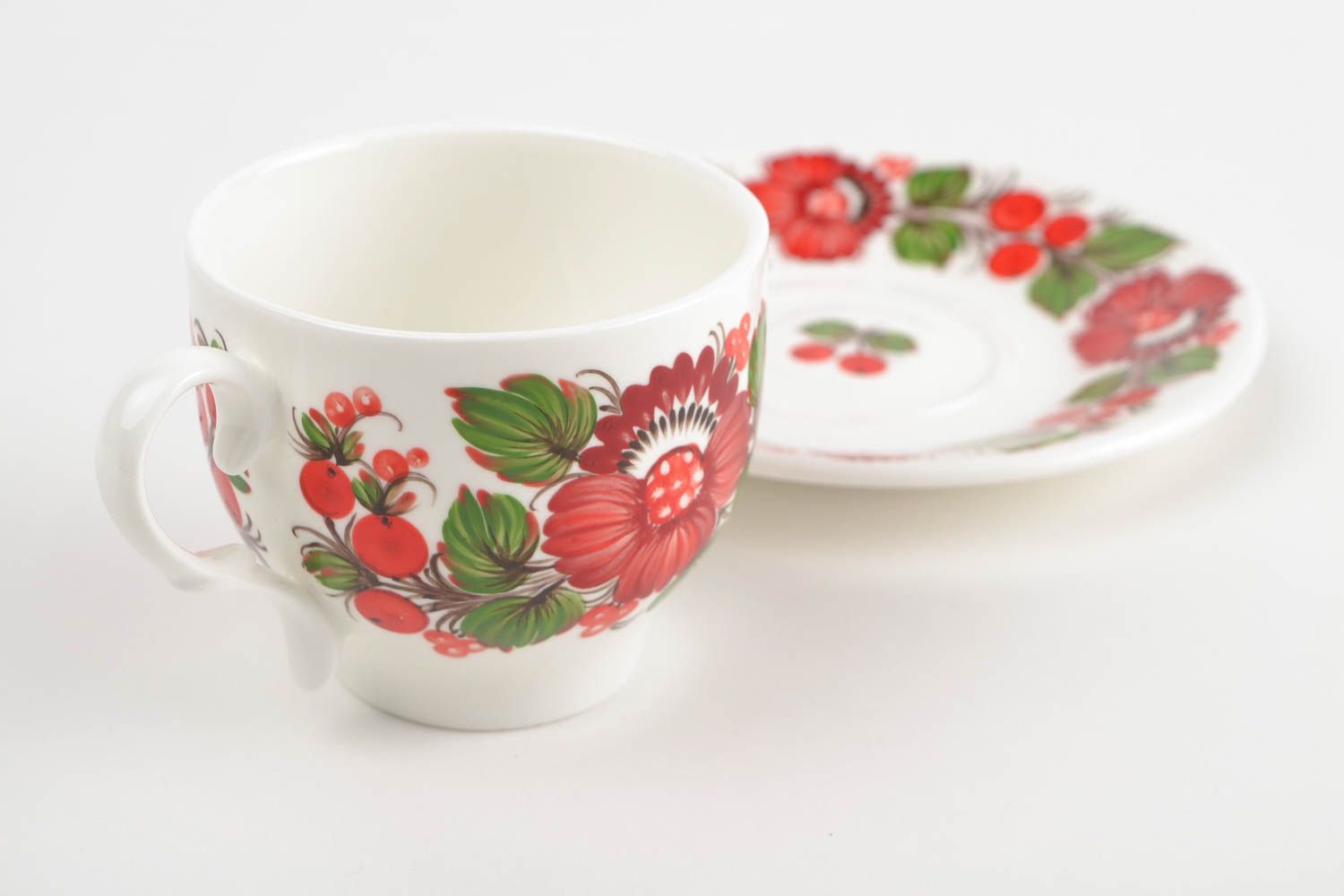 8 oz porcelain coffee cup with Russian style floral bright pattern photo 3