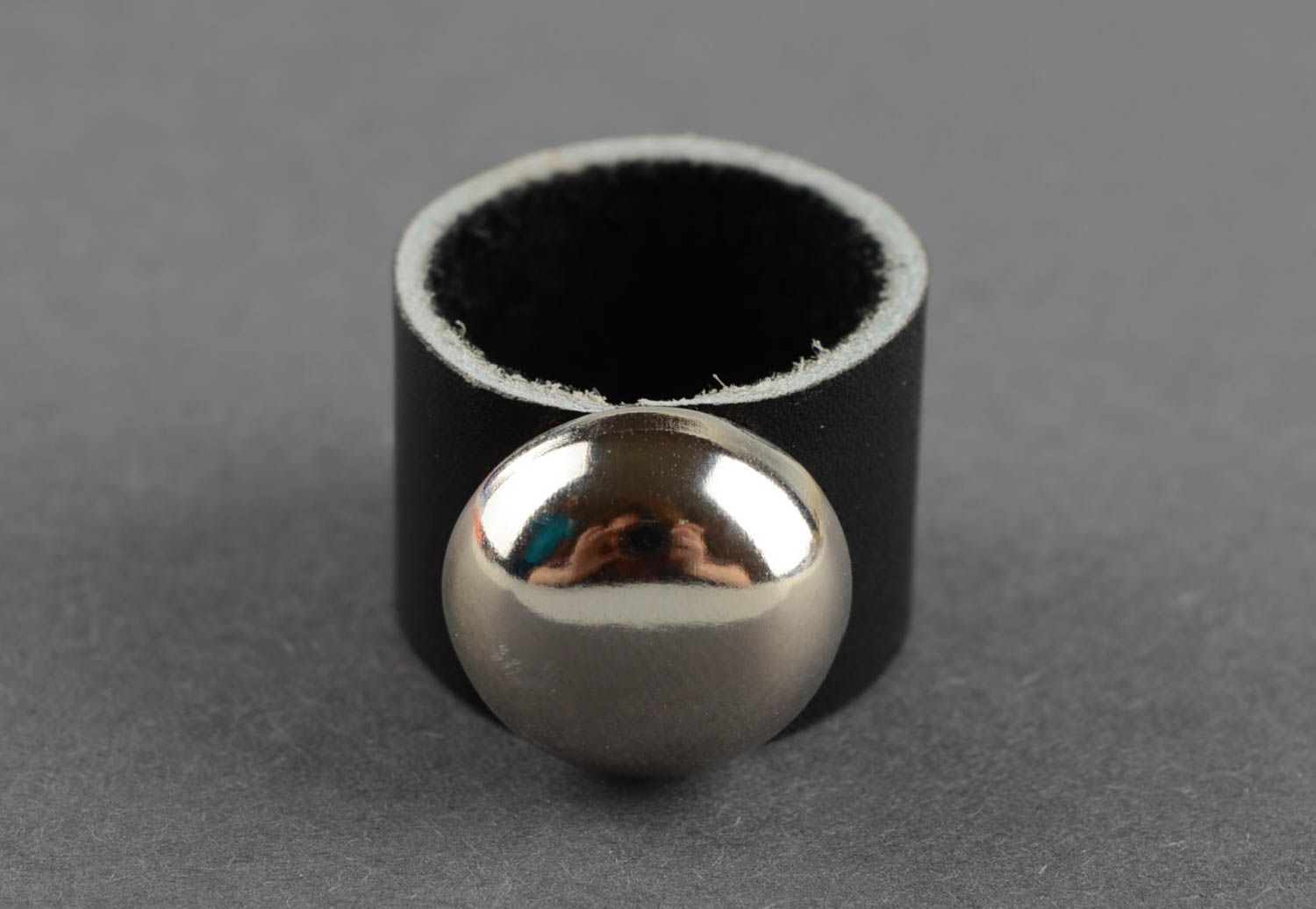 Ring Schmuck handmade Ring Damen Leder Ring Designer Accessoires breit schwarz foto 2
