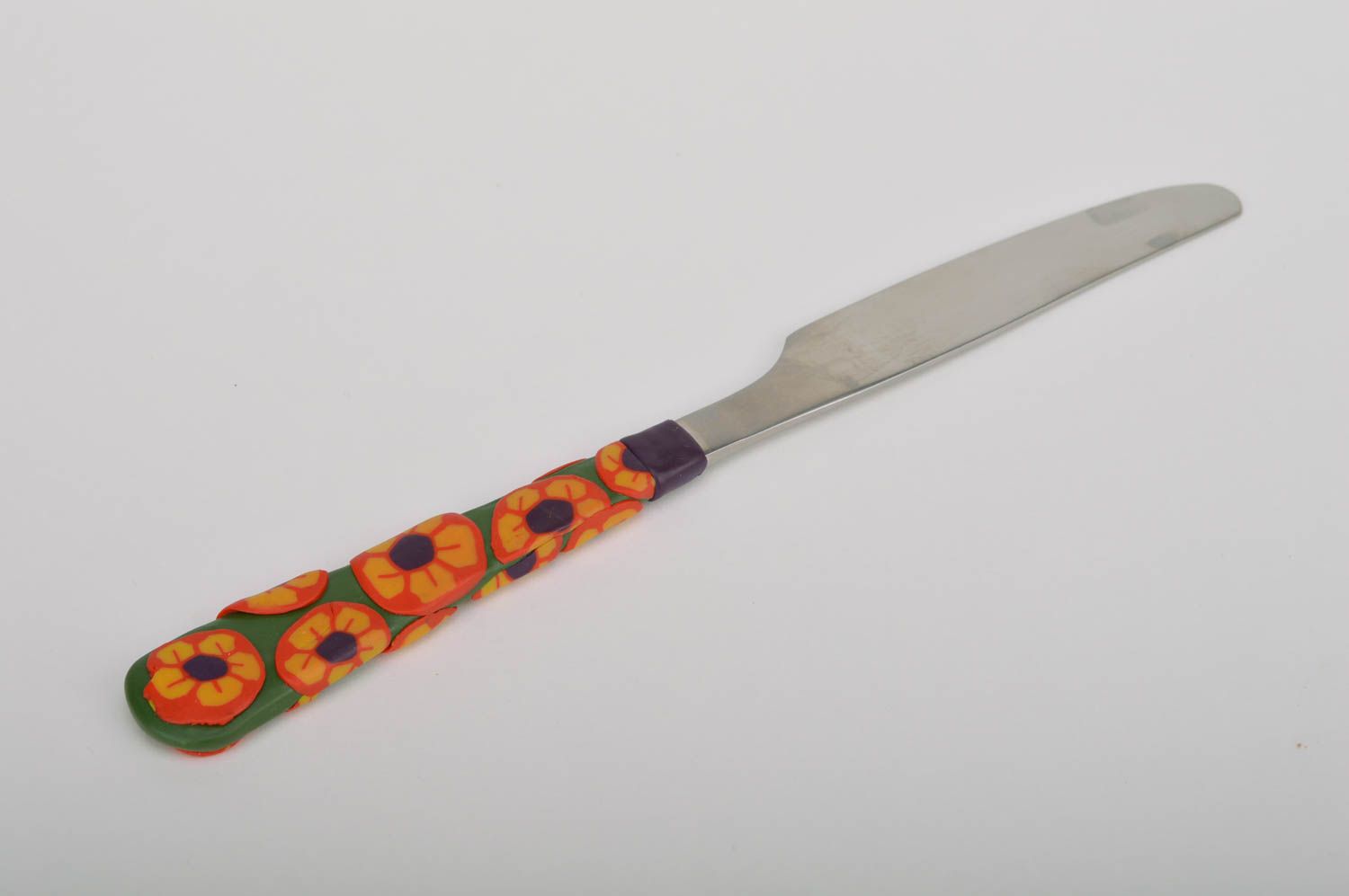 Couteau de table avec anse en pâte polymère fait main original ustensile design photo 2