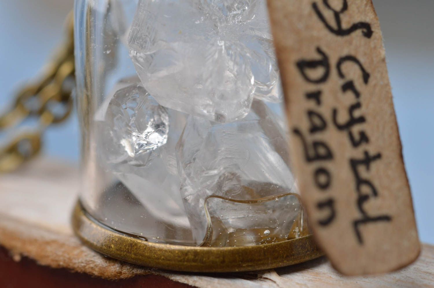 Glas Anhänger Flasche mit Kristallen an Kette handmade Designer Halsschmuck  foto 5