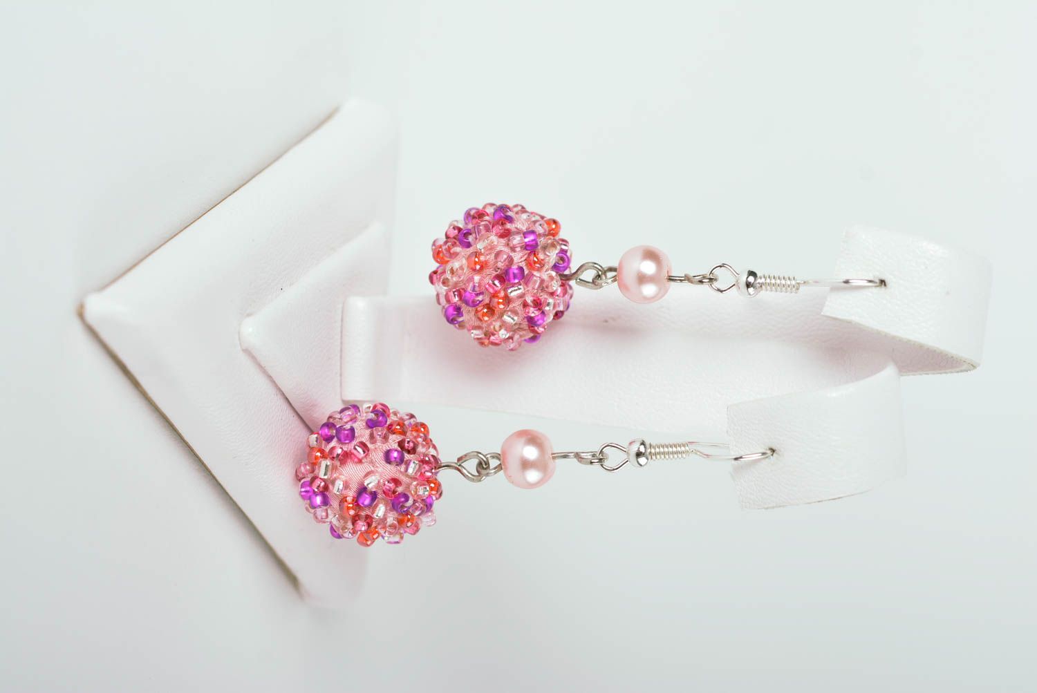 Handmade long beaded earrings stylish pink earrings cute designer jewelry photo 1