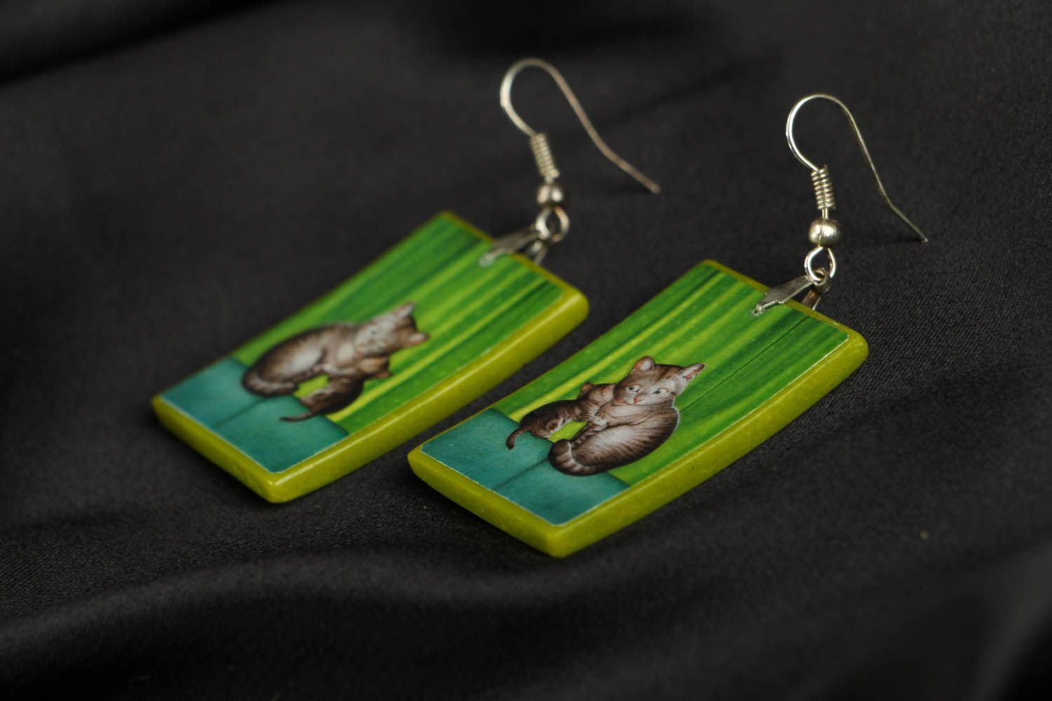 Earrings made ​​of polymer clay Cat Family photo 2