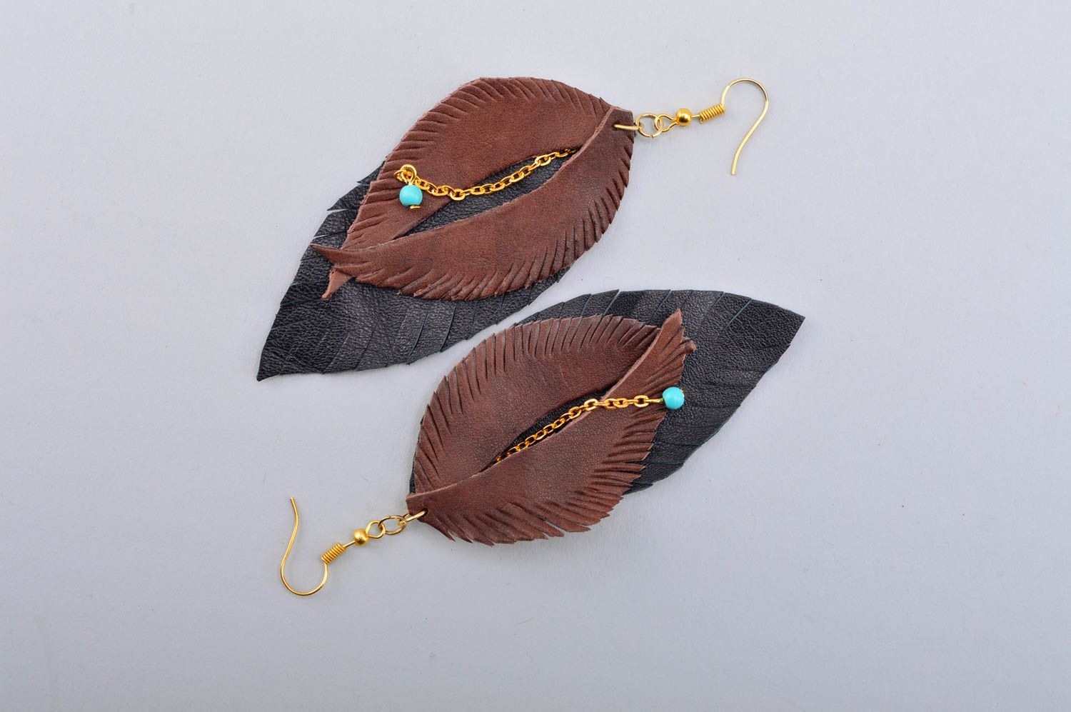 Leather earrings handmade designer accessories leather jewelry long earrings photo 4
