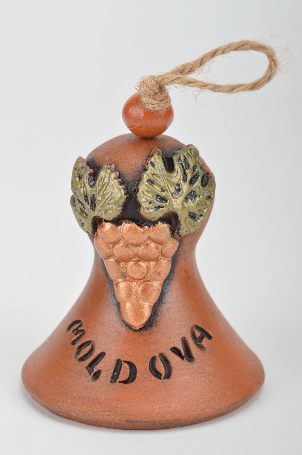 Petite clochette en céramique brune faite main peinte sonore décorative   photo 2