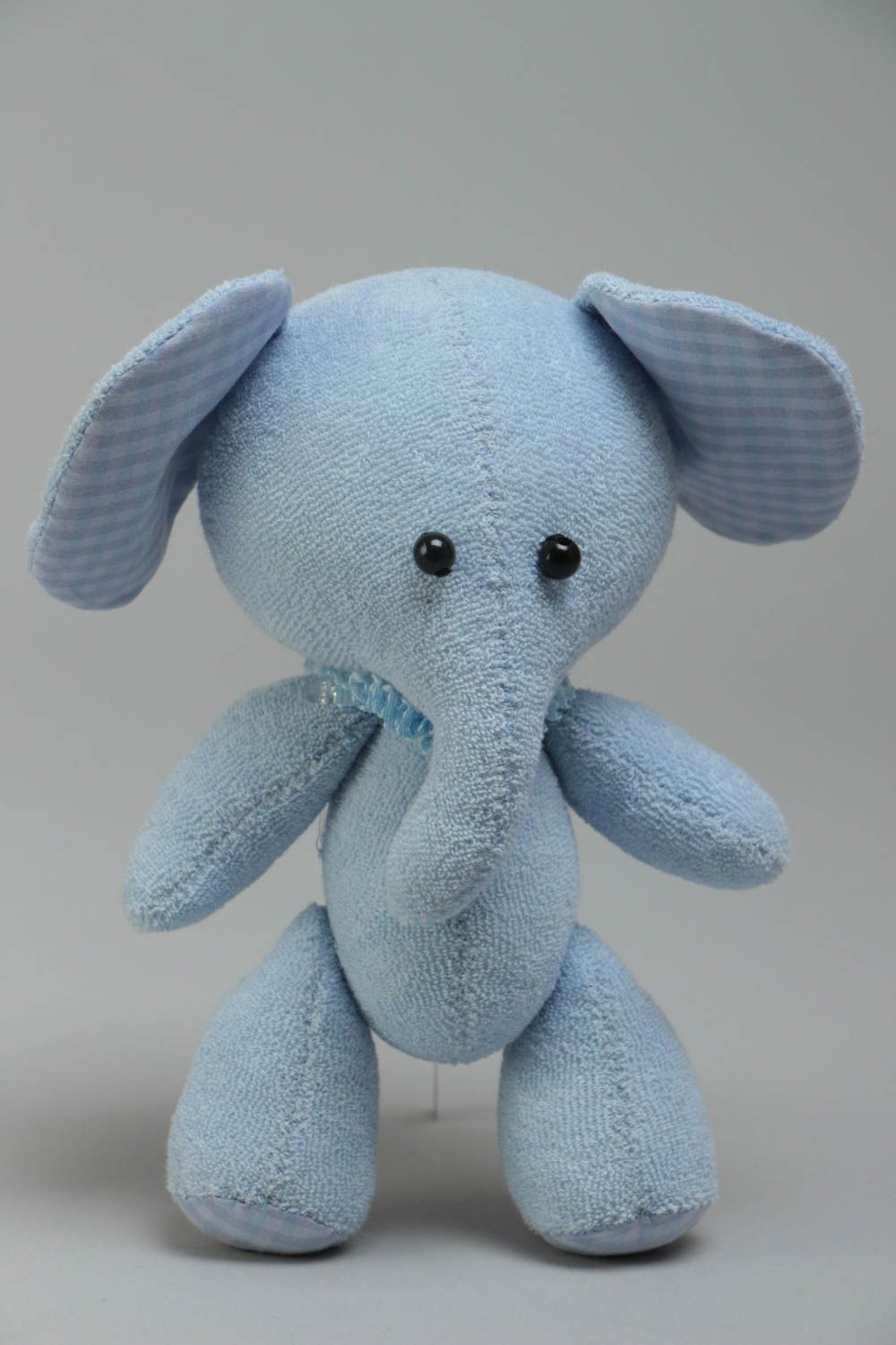 Handmade soft toy sewn of jersey and mohair fabric small blue elephant for kids photo 2