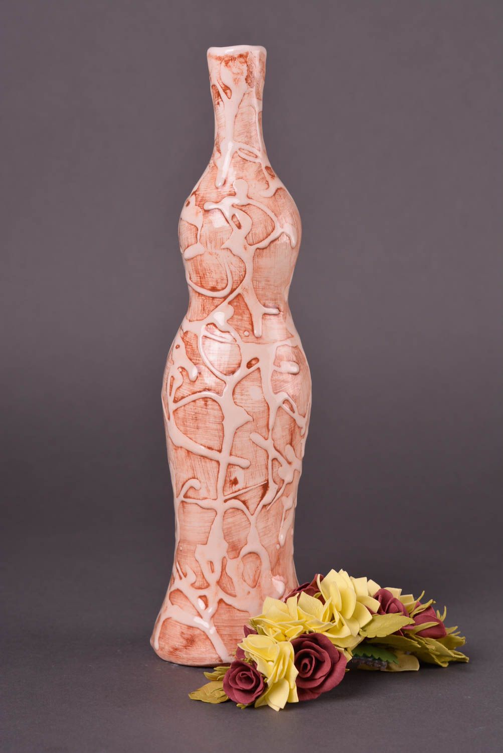 Подарок ручной работы керамическая бутылка светлая глиняная бутылка 500 мл фото 5