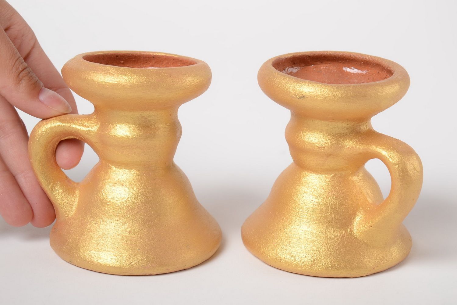 Set of 2 handmade ceramic candlesticks unusual clay candle holders home designs photo 2
