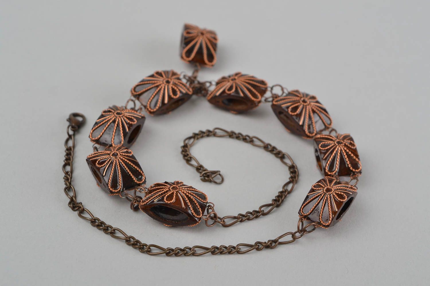 Handmade lange Halskette Ethno Schmuck Damen Collier aus Aprikosenkernen foto 5