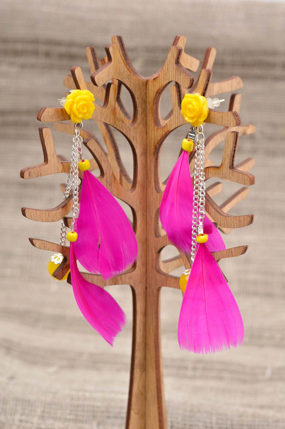 Handmade earrings natural feather jewelry luxury stud earrings stylish present photo 1