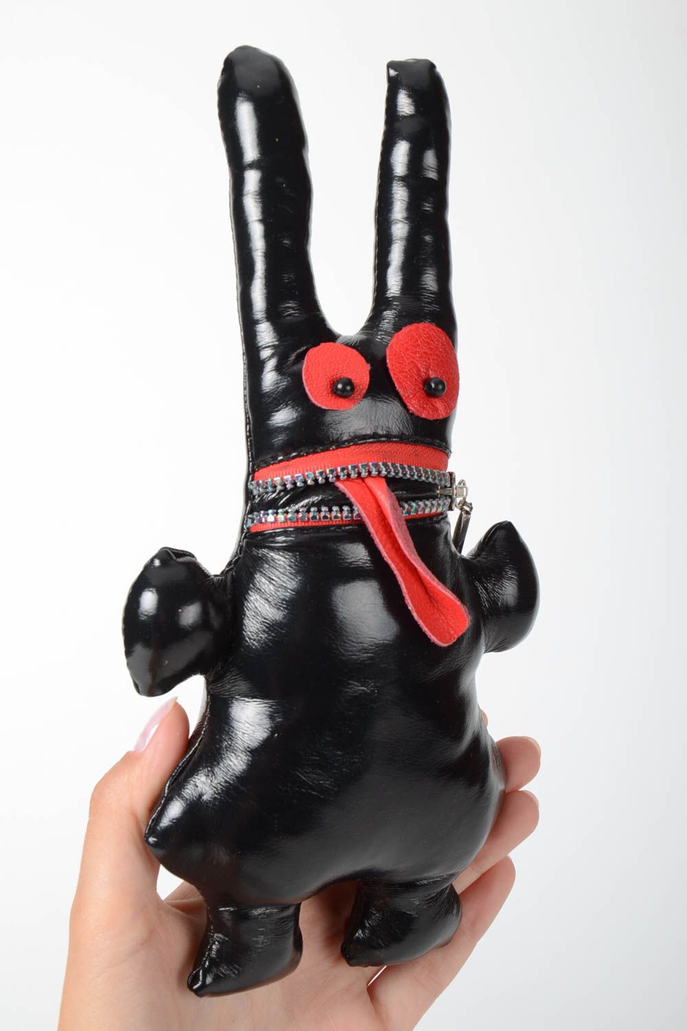 Handmade originelles Kuscheltier Hase aus Leder Haus Deko kreatives Spielzeug foto 3