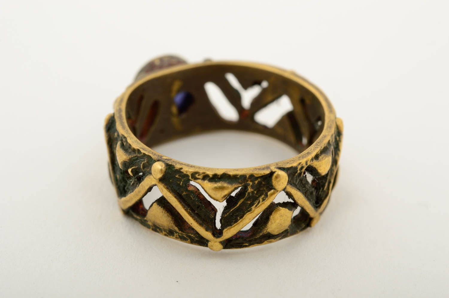 Кольцо ручной работы кольцо из бронзы с камнем натуральным красивое кольцо фото 4