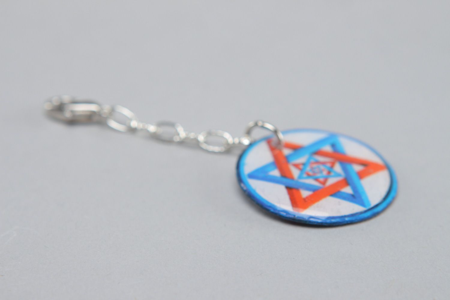 Handmade polymer clay keychain with print coated with epoxy resin Star of Judah photo 2
