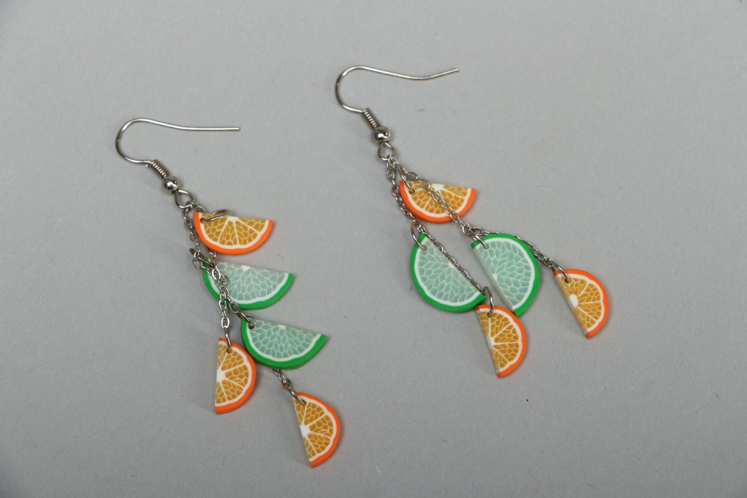 Long polymer clay earrings Citrus photo 1