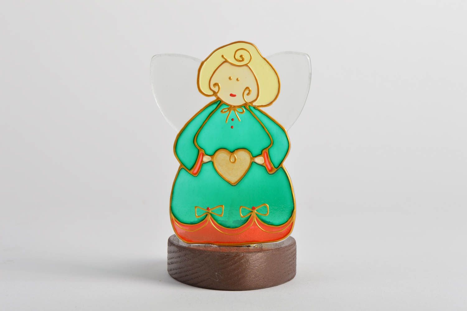 Beautiful handmade designer painted fused glass candlestick Angel with Heart photo 2