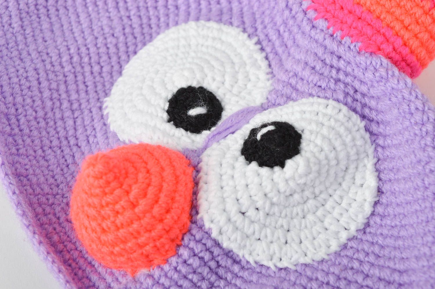 Стильная шапка хэнд мэйд детская вязаная шапочка фиолетовая зимняя шапка сова фото 3