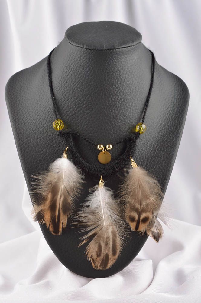 Handmade unusual pendant cute pendant with feather beautiful elegant jewelry photo 1